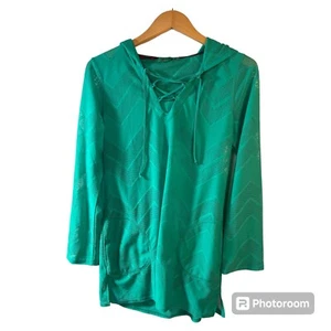 Costume da bagno donna Prana M copricostume blu chevron uncinetto coulisse beachwear - Foto 1 di 6