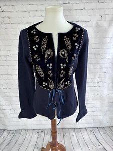 Soft Surroundings Navy Blue Cardigan Sweater Sequin Beaded Women Medium NEW - Picture 1 of 5