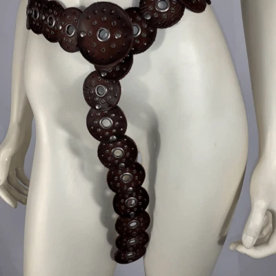 Cinturón para mujer vintage Y2K marrón tachonado estilo concho imitación cuero talla XL Foto 1 de 4