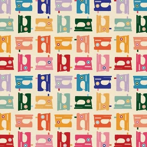 Sewing Mood Fabric by Paintbrush Studio - Brightly Colored Sewing Machines! - Picture 1 of 1