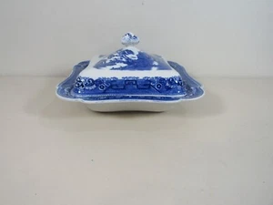 Cazuela/plato cubierto con tapa Bakewell Bros. Hanley England sauce azul - Imagen 1 de 10