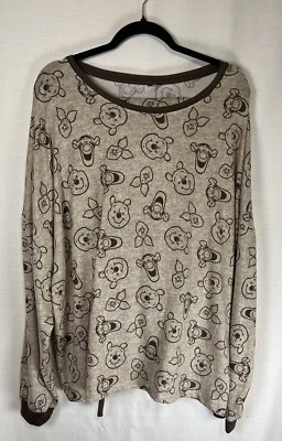 Disney 2x Women’s Pooh Tigger Piglet Brown Long Sleeve Super Soft Pajama Set - Image 1 of 4
