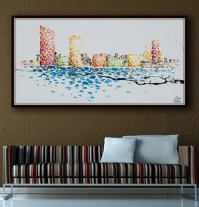 GRAND RAPIDS, MI Painting 67", Skyline cityscape original oil painting on canvas - Picture 1 of 5