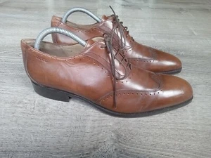 Ecco Mens Size 41 US 7 7.5 Rich Brown Real Leather Wingtip Dress Shoes Oxford - Picture 1 of 12