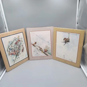 Whimsical Vintage Thought Factory Gary Patterson Ski Skiing Print 8x10 Lot of 3 - Picture 1 of 14