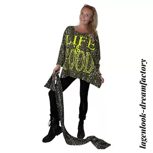 MYO-Lagenlook megaweiter Überwurf-Strick-Pulli-Leo Print + Schal 46 48 50 52 54 - Bild 1 von 7