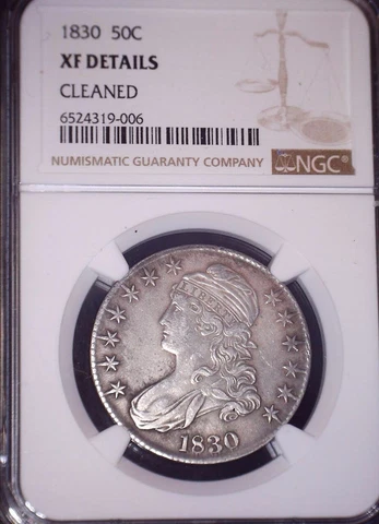 1830 Capped Bust Lettered Edges Silver Half Dollar,  NGC  XF Details Cover