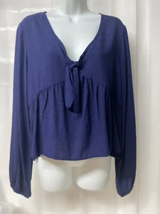 Top camicetta ombretto Wild Soul XL Nuovo Rayon cravatte collo a V blu navy taglio fluente - Foto 1 di 9