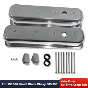 For SBC 305 1987-1997 Tall Center Bolt Polished Aluminum Smooth Valve Covers - Picture 1 of 6