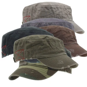 New Washed Cadet Red Stitch Cotton Frayed Military Cap Wood Camouflage Hat - Picture 1 of 38