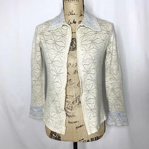 Lainey Kaschmir Seide Strickjacke XS S Elfenbein Beige Blau Nordic Strick Pullover - Bild 1 von 12