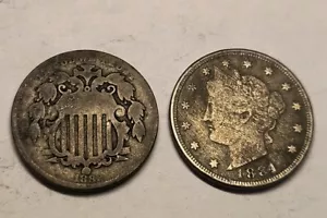 1884 Liberty V Nickel & 1882 Shield Nickel - Picture 1 of 6