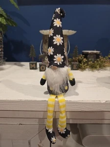 New 16" Black Yellow White With Flowers Sitting Gnome With Weighted Bottom - Picture 1 of 1