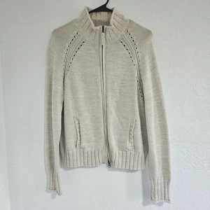 Eddie Bauer Damen-Cardigan mit Reißverschluss vorne elfenbeinfarben Größe Lg 100 % Baumwolle gerippt klassisch  - Bild 1 von 12