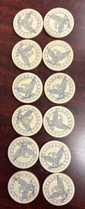 12 fiches da gioco poker aquila argilla bianca antiche/vintage - Foto 1 di 1