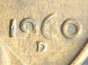 1960 D WEAK 96 LINCOLN CENT ONE PENNY COIN ERROR - Picture 1 of 4