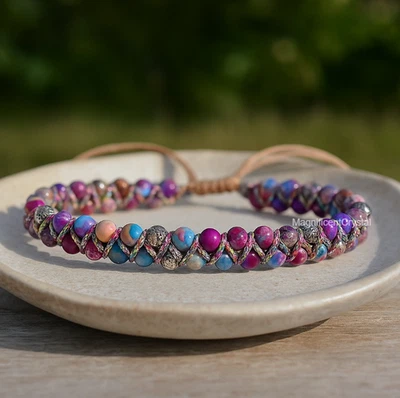 Galaxy Sea Sediment Jasper Bracelet Dainty Beaded Adjustable Jewelry Gifts - Image 1 of 4