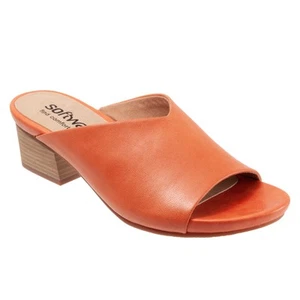 Softwalk Parker S2003-840 Womens Orange Leather Slip On Heeled Sandals Shoes 5.5 - Picture 1 of 8