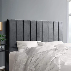 Double Size Headboard, Bed Frame, Head Bedroom Furniture, Velvet Fabric Grey Ver - Picture 1 of 12