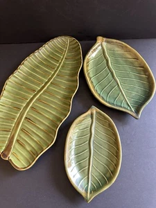 Pier 1 Pottery Barn Tropical Leaf Plates Set 3 Candle Tray Soap Dish 8”-16” - Picture 1 of 23