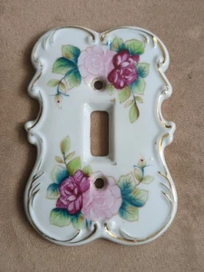 Rose Floral Ceramic Porcelain Single Light Switch Plate Cover Vintage - Picture 1 of 9