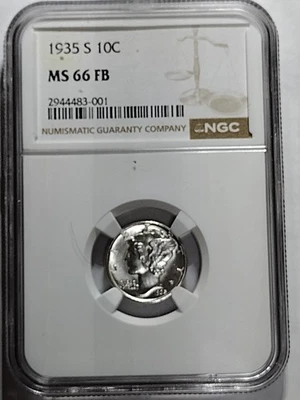 1935 S Mercury Dime MS66 FB NGC under Guide Price - Image 1 of 4