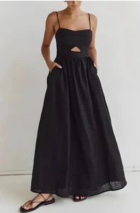Commense Cotton Sleeveless Pockets Cutout Long Dress Large Event Coquette NWT - Picture 1 of 10