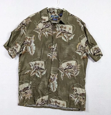 Campia Mens Shirt Tropical Island Size L Rayon Green Short Sleeve Aloha - Image 1 of 4