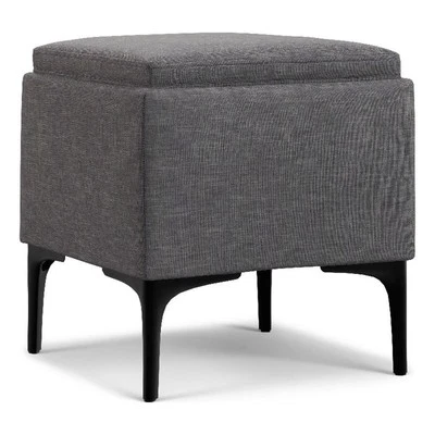 Natasha 18" WD Square Storage Ottoman with Tray in Slate Gray Polyester Linen - Image 1 of 4