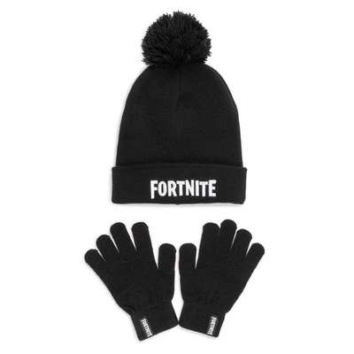 Fortnite Jungen Mütze & Handschuhe Set, Beanie Mütze & Stretchhandschuhe, Einheitsgröße