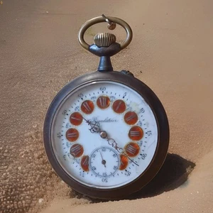 montre gousset régulateur 67 mm cadran à cartouches émaillés ambre oscille - Picture 1 of 7