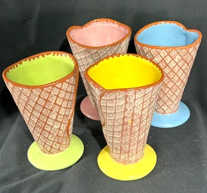 4 Vintage Hallmark Ceramic Ice Cream Waffle Cone Sundae Cup 6” Collectible - Picture 1 of 10