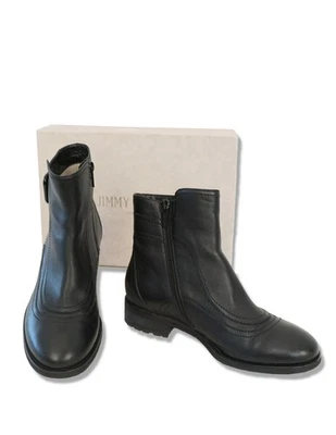 Botines al tobillo Jimmy Choo 38.5 Brylee con hebilla recortada de cuero negro tacón plano 8 Foto 1 de 4