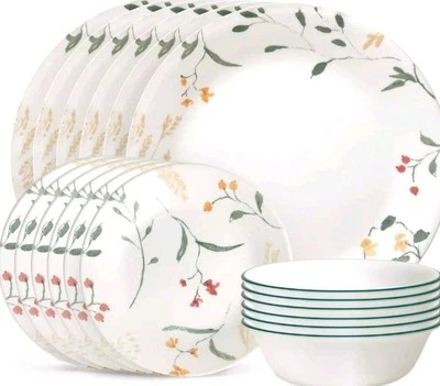 Corelle Vitrelle 18 Piece Glass Dinnerware Sets, Service for 6 WILDFLOWER