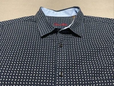 Tasso Elba Shirt Men XL 17-17 1/2 Navy Mini Paisley Long Sleeve Button Up - Image 1 of 4