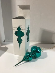 Vintage Abt. 56 grün Quecksilber Glas doppelte Endstück mundgeblasen Ornament mit Box 10" - Bild 1 von 3