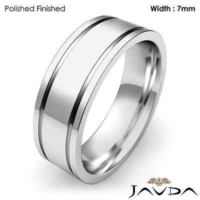 Anillo liso de ajuste plano para hombre alianza sólida de boda de 7 mm de oro blanco de 14 k 10,4 g 11-11,75 Foto 1 de 4