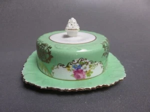 Royal Stafford Green /Gold floral Butter Dish Bone China Made In England - Foto 1 di 5