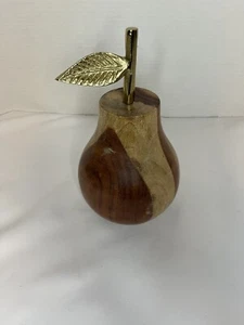 Solid Wooden Multi-Color Pear With Brass Leaf. 9X5.25” Base 4. India. - Picture 1 of 8