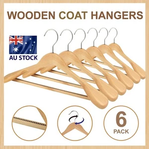 NEW 6 Pack High-Grade Wide Shoulder Wooden Coat Hangers Suit Wood Hanger Rack - Picture 1 of 5