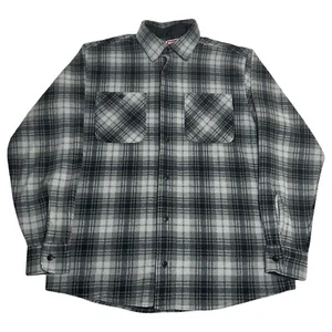 Vintage Wrangler Mens Fleece Flannel Shirt Size Medium Tartan Plaid Black Grey - Picture 1 of 8