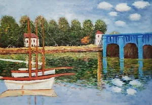 Boat port, 24x36, 100% Oil Painting on Canvas, Reproduction of Monet - Foto 1 di 6