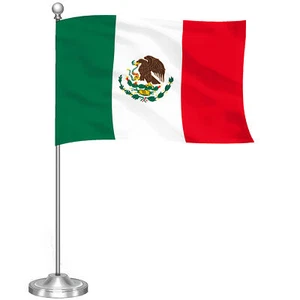 G128 Mexiko Mexikanisch Deluxe Schreibtisch Flagge Set 8,5x5,5 in bedrucktem 300D Polyester - Bild 1 von 8