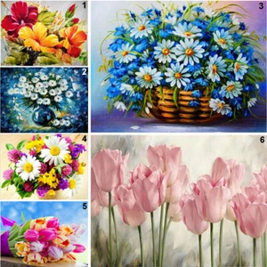 Flower Full Drill 5D Round Diamond Painting Cross Stitch Kits Decor Art Feverfew - Picture 1 of 33