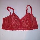 Adore Me Bra 40Dd Lightly Lined Balconette Long Line Red Lace Hearts Underwire