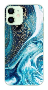 Coque en silicone imprimée compatible Apple iPhone 12 Mini Marbre Bleu Pailleté - Picture 1 of 3