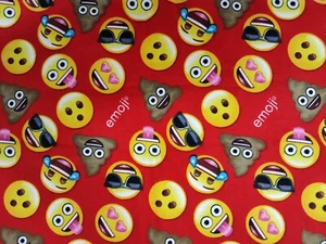 1 yd + 4 In Emojis On Red David Textiles Cotton Flannel Fabric Smiley Poop - Picture 1 of 6