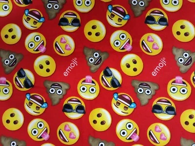 1 yd + 4 In Emojis On Red David Textiles Cotton Flannel Fabric Smiley Poop - Image 1 of 4