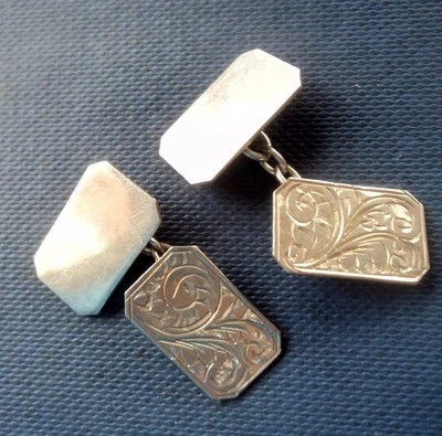 Vintage Herren Attraktive Silber Muster Manschettenknöpfe C.1930 / 50s - Bild 1 von 4
