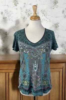 Top Azul Colorido Flor Manga Corta Bohemio Fairycore Hippie Artístico Bling Y2K Foto 1 de 4